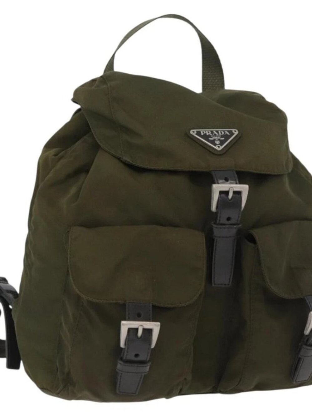 PRADA Backpack Nylon Green Silver Auth ARZ291